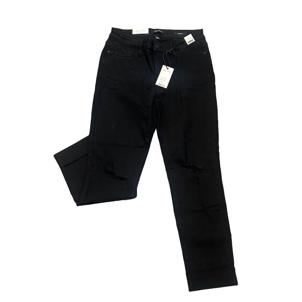 Judy Blue Mid Rise Slim Fit Black Denim Jeans Size 9/29 Distressed Pants